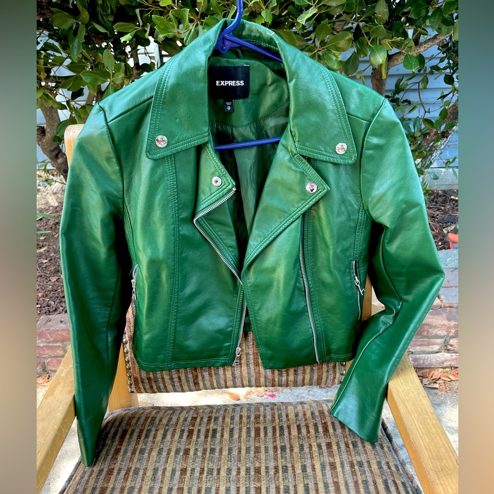 Express Faux Leather Green Moto Jacket Womens XS